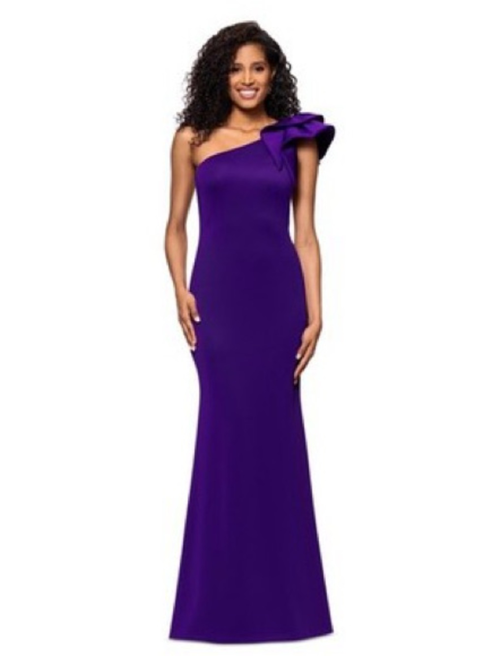Betsy & Adam Daisy Techno Scuba Crepe one shoulder gown